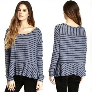FREE PEOPLE Waffle long sleeve peplum